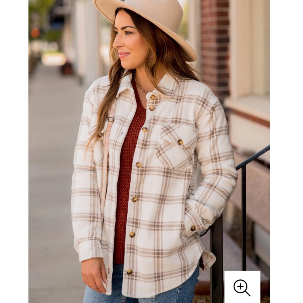 Thread & Supply Plaid Utility Jacket in Cream and Tan